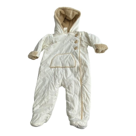 Old Navy Plush Bunting Winter Snow Suit 0-3 Months Furry Fleece Inside - Picture 2 of 14